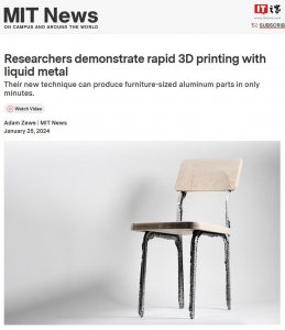 ​MIT 开发出液态金属 3D 打印技术，几分钟就能“焊”出椅子腿